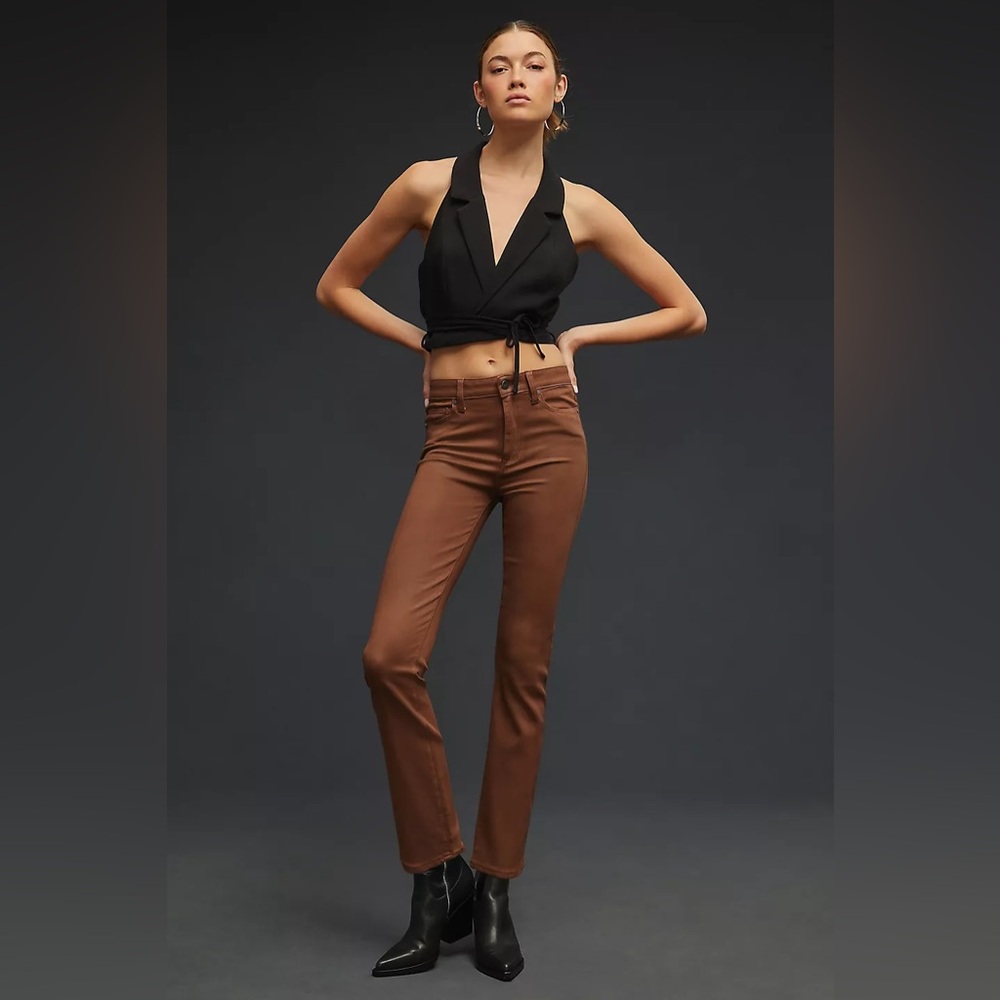 Paige Cindy Coated High Waist Ankle Straight Leg Jeans in Cognac Size 25